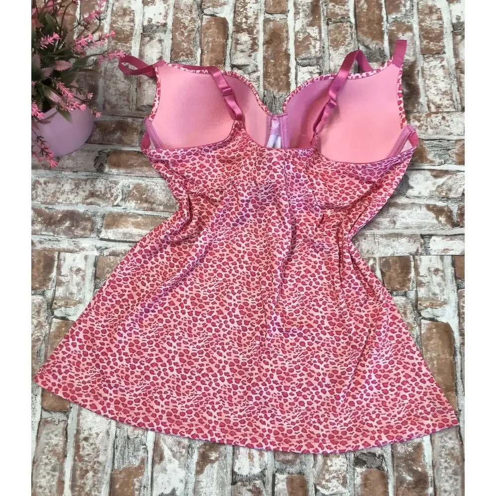 Rampage Strappy Hot Pink Cheetah Print Underwire Cami Top Padded Bra 38C Sensual